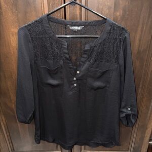 Express Charcoal Lace Accent Blouse